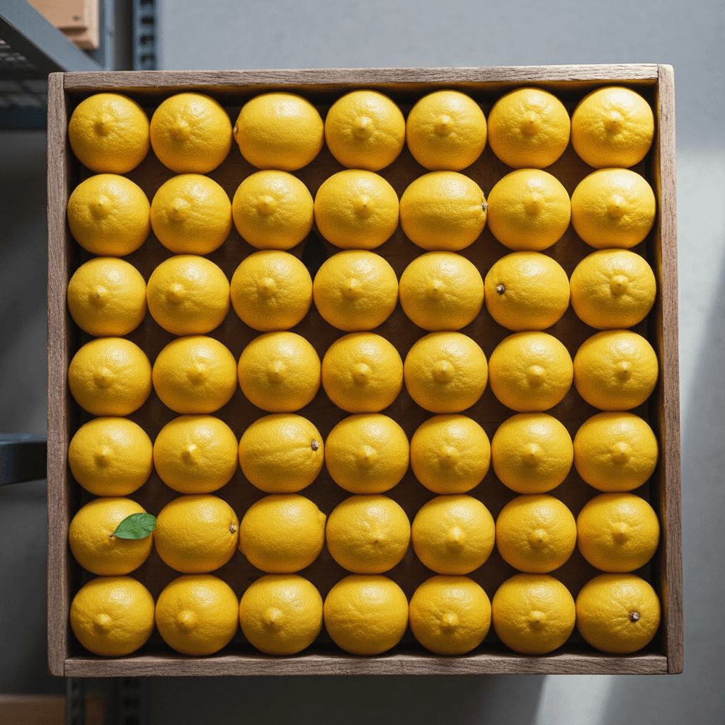 Yellow lemons with glossy rind piled on a marble counter beside green leaves